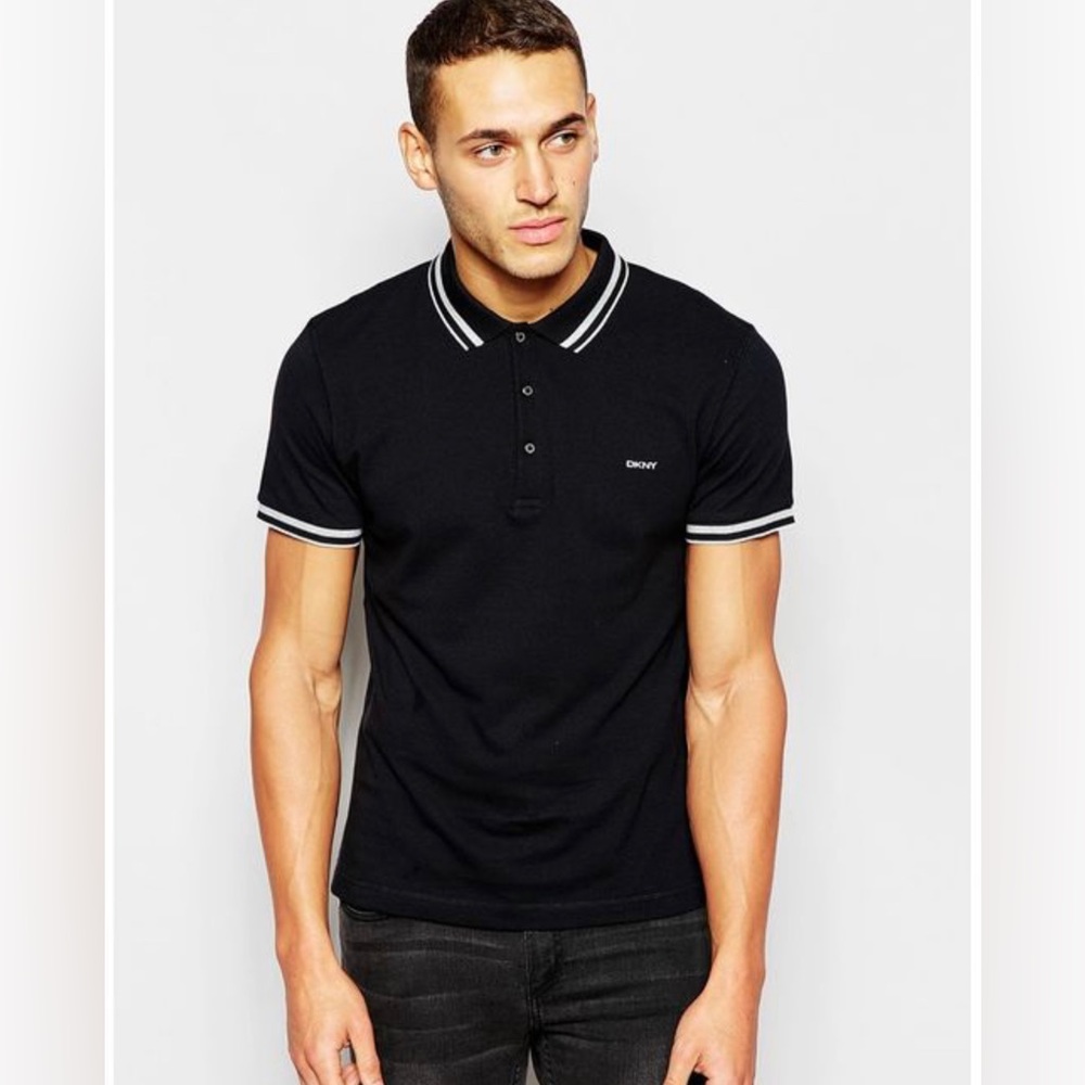 NWT- Men's DKNY Fit Short Sleeve Polo  - Black - Size L & XL
